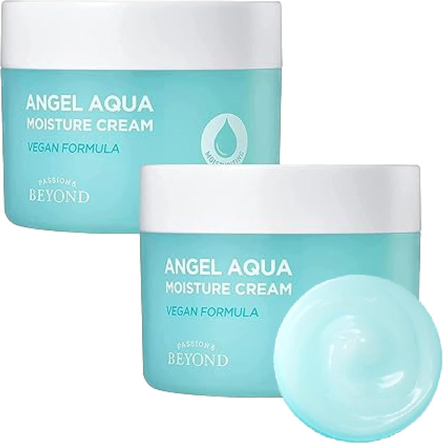 Angel Aqua Moisture Cream (10.1Fl Oz, Pack of 2) - Hydrating & Soothing Lightweight Face Moisturizer, Sleeping Mask. Korean Skin Care, Vegan. Chervil, Cica, Hyaluronic Acid, Panthenol.